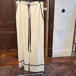 Elegant Cream Wide Leg Pants with Black Trim